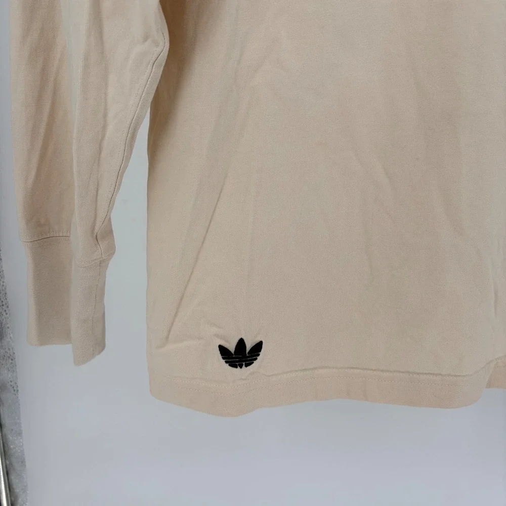 Adidas Long Sleeve Shirt Medium Beige 3-Stripe Drop Shoulder HS1525